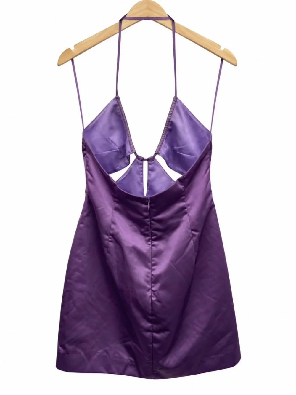 SAU LEE Cheryl Halter Satin Cutout Mini Dress Purple Size 6